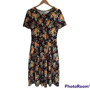 Lularoe Amelia Black Floral Midi Dress with Pockets
